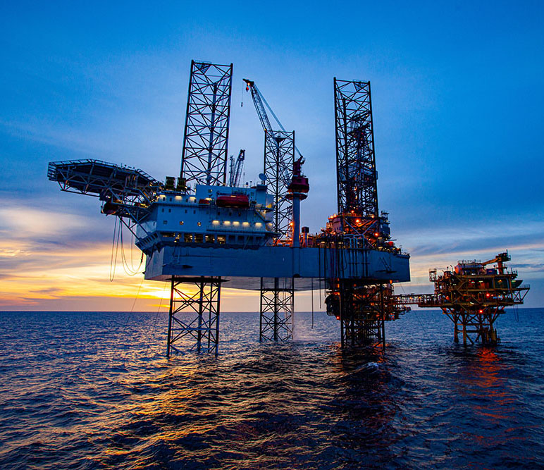 Oil platform in open water